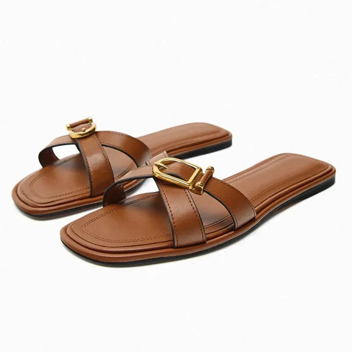 Vitalie | Crossed Strap Cutout Flat Slides