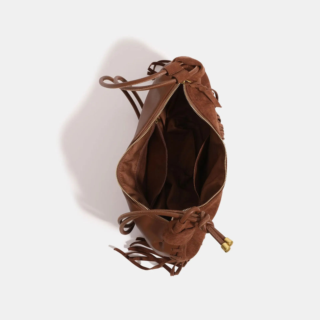 Suede Fringe Bag, Leather Seams
