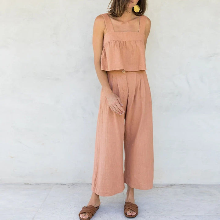 Olympie | Pleated Cotton Linen Culottes