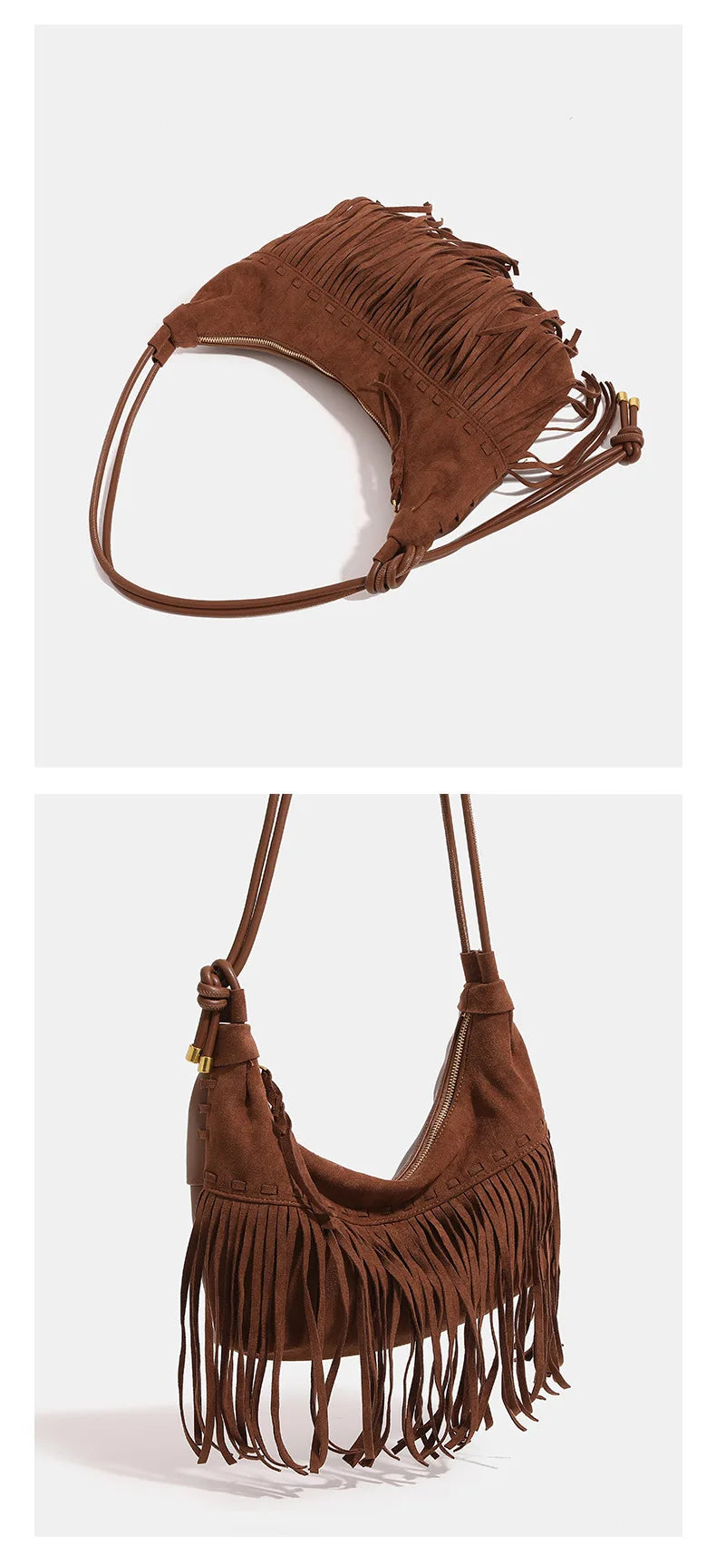 Suede Fringe Bag, Leather Seams