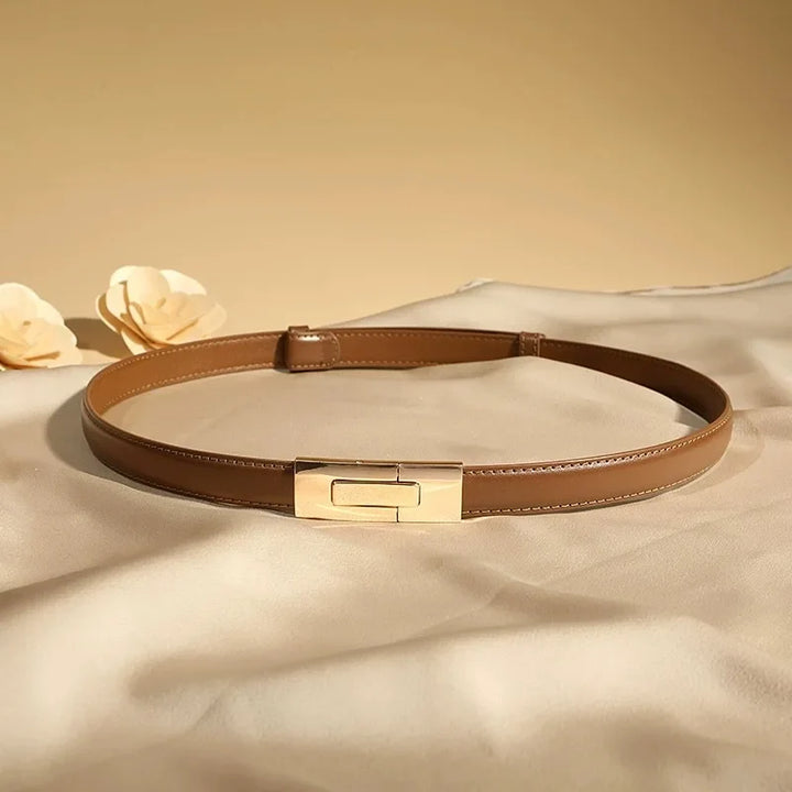 Smooth Leather Belt, Small Gold Buckle