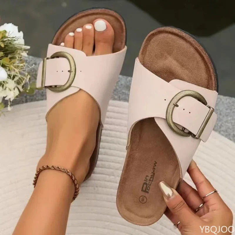 Elsie | Suede Band Buckle Slides