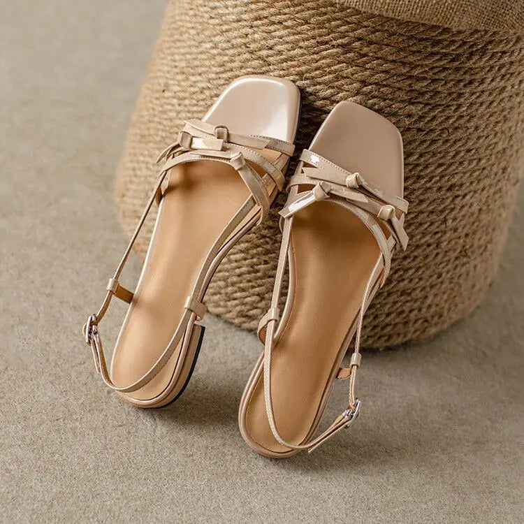 Berangere | Patent Leather Bow Strap Flats