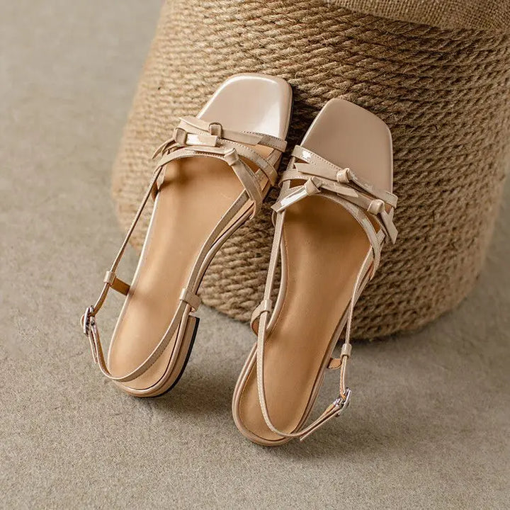 Berangere | Patent Leather Bow Strap Flats