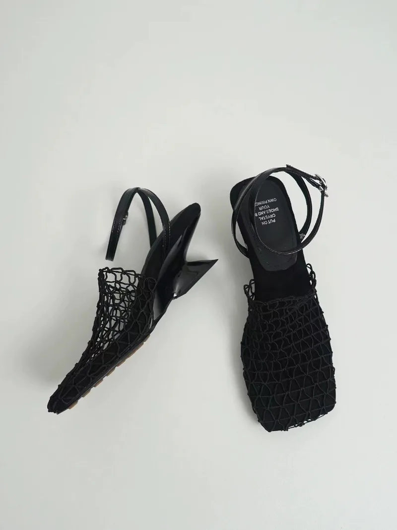 Alida | Braided Linen Square Toe Heels