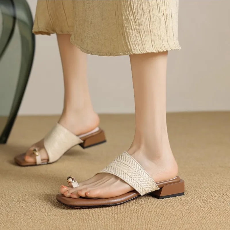 Amanda | Braided Raffia Toe Loop Sandals
