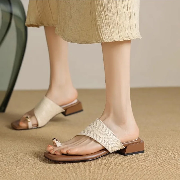 Amanda | Braided Raffia Toe Loop Sandals