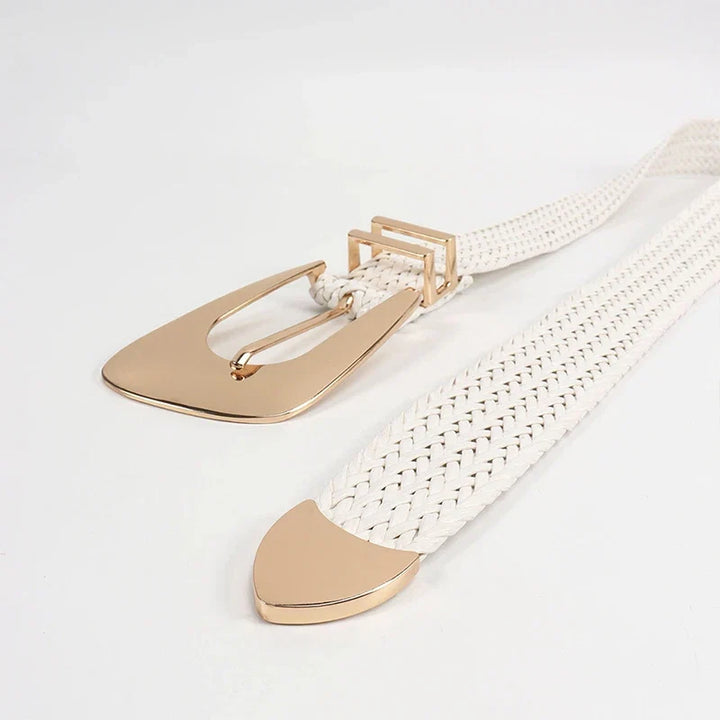 Woven Stretch Belt, Hooked Gold Buckle