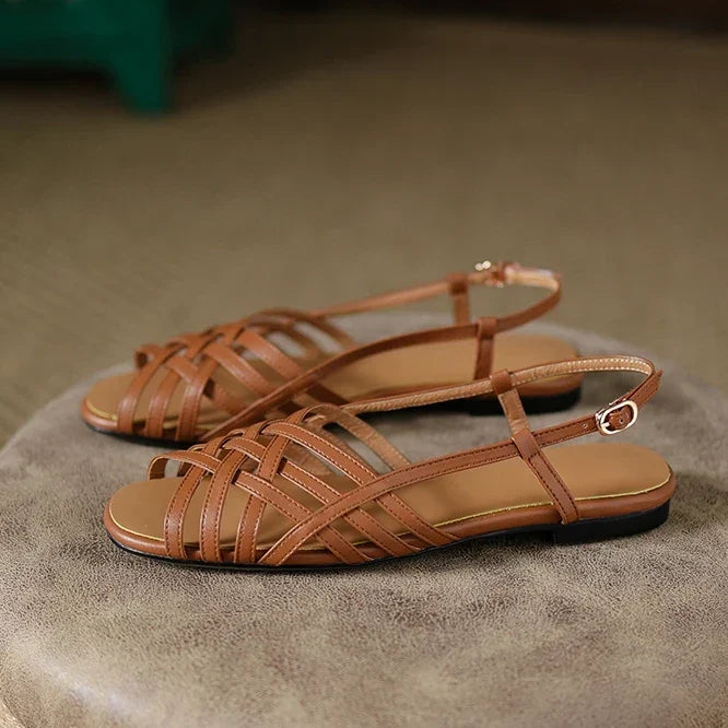 Nancy | Woven Ankle Strap Flat Sandals