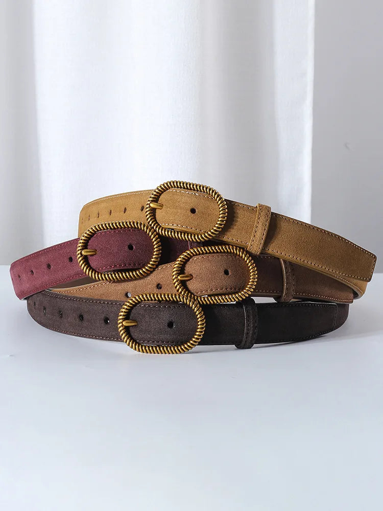Suede Belt, Twisted Gold Buckle, 100 cm