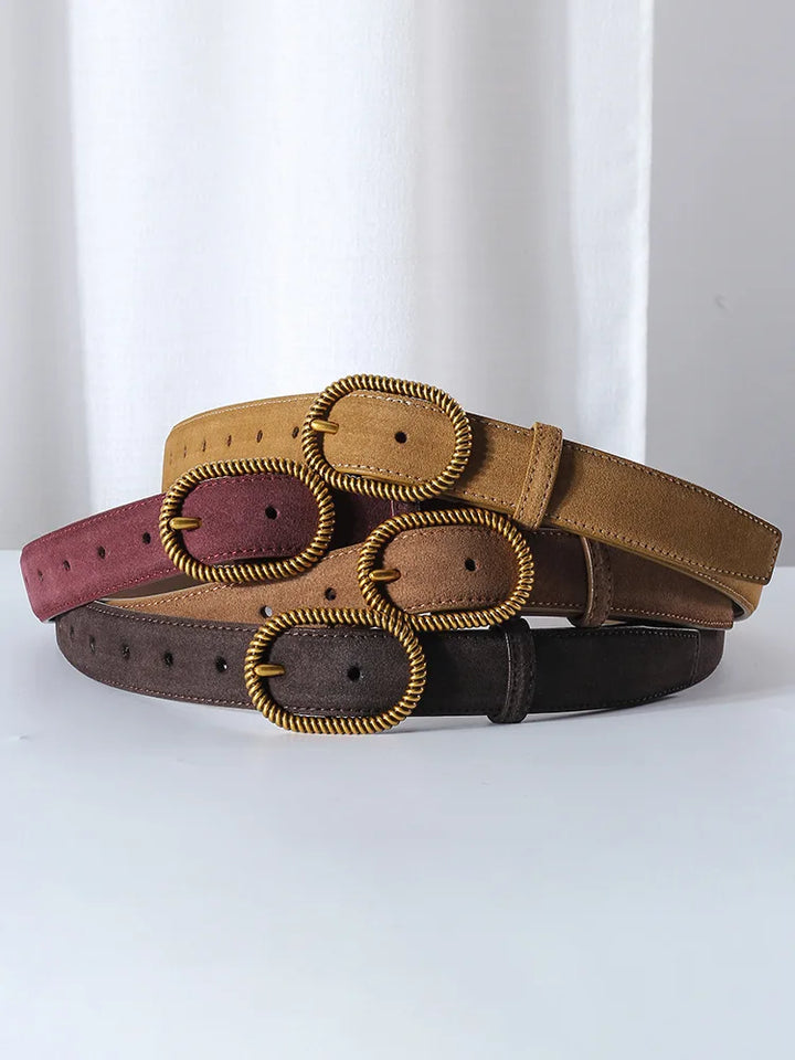 Suede Belt, Twisted Gold Buckle, 100 cm