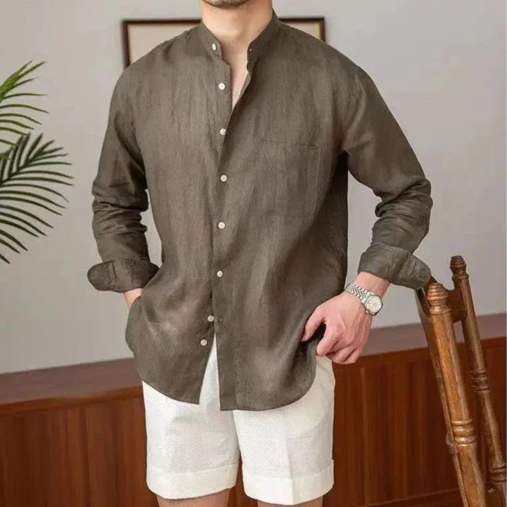 Adélard | Cotton Linen Stand Collar Shirt