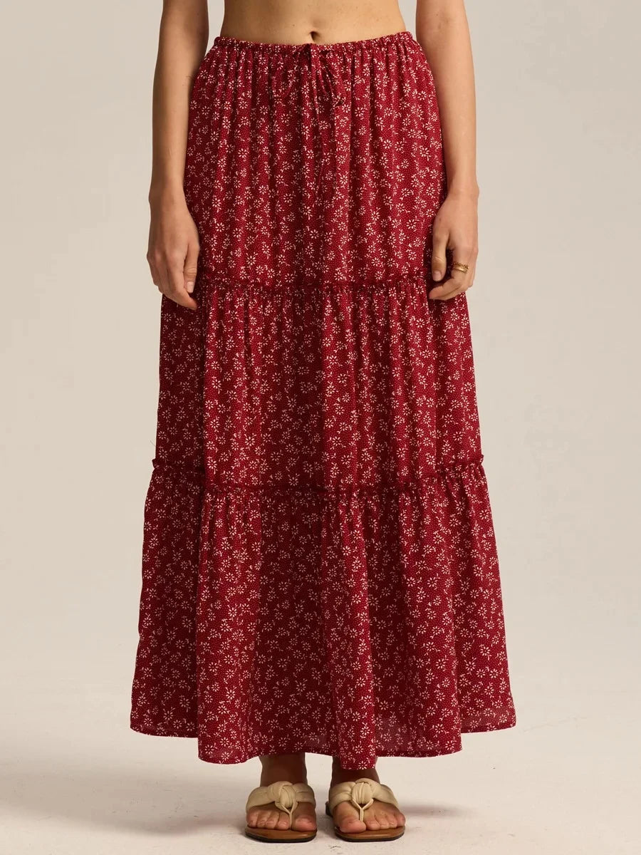 Vivian | 100% Cotton Drawstring Maxi Skirt