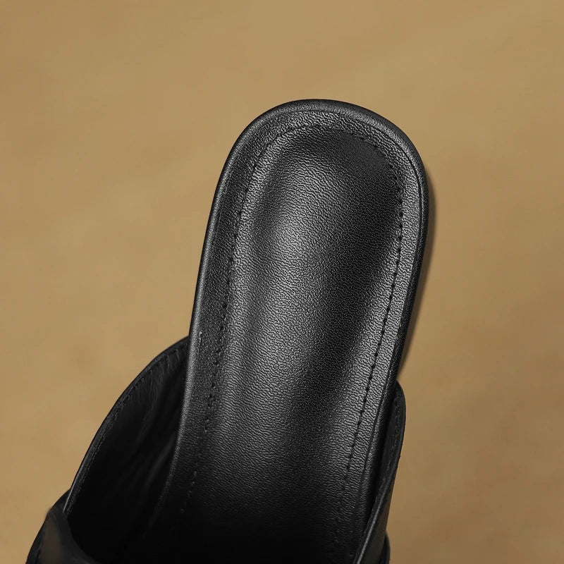 Gerardine | Leather Buckle Mid Heel Slides