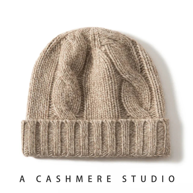 100% Cashmere Cable Knit Beanie