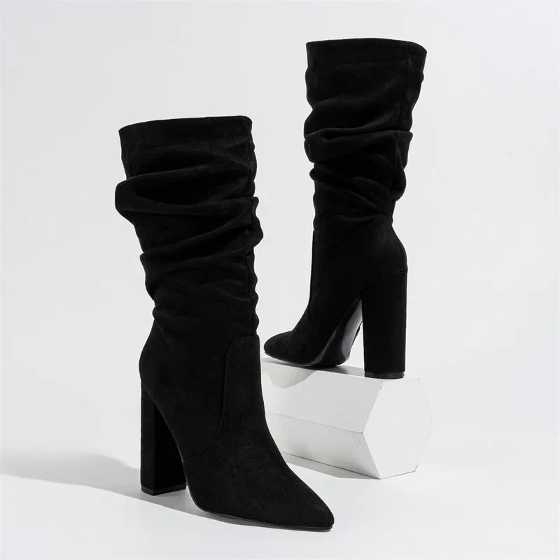 Therese | Pleated Suede Heel Boots