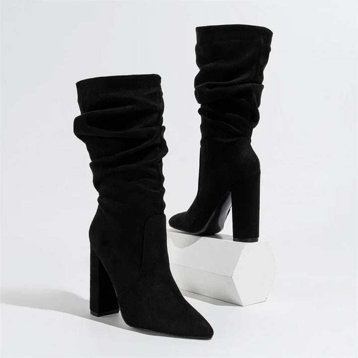 Therese | Pleated Suede Heel Boots