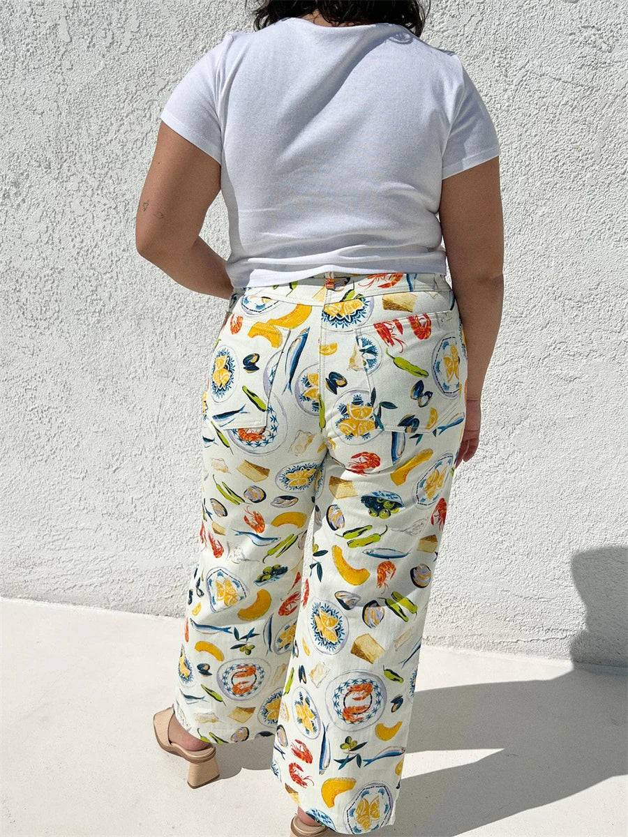 Marcelina | Printed Denim Straight Leg Jeans