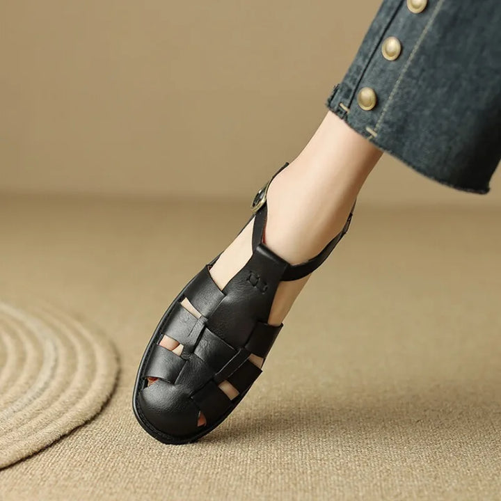 Arminda | Woven Leather T-Strap Sandals
