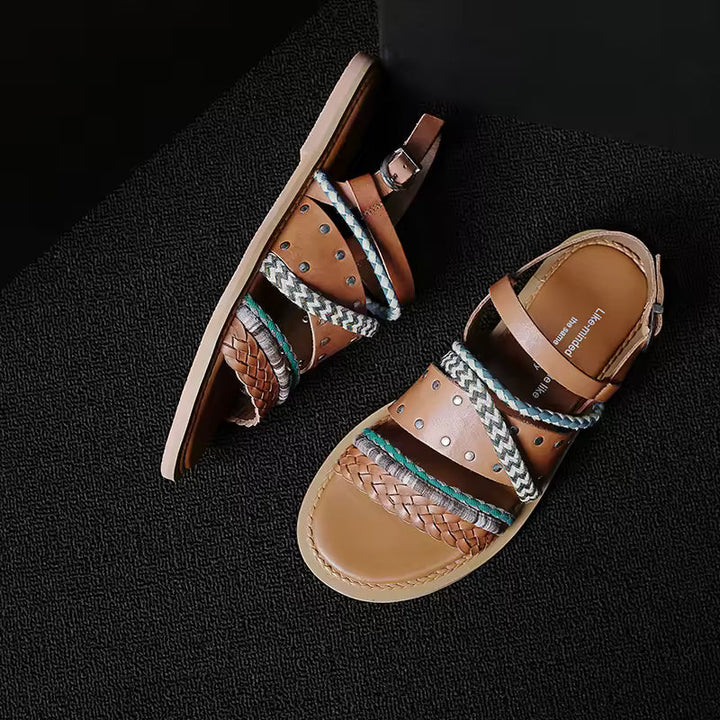 Isaline | Braided Cowhide Flat Sandals