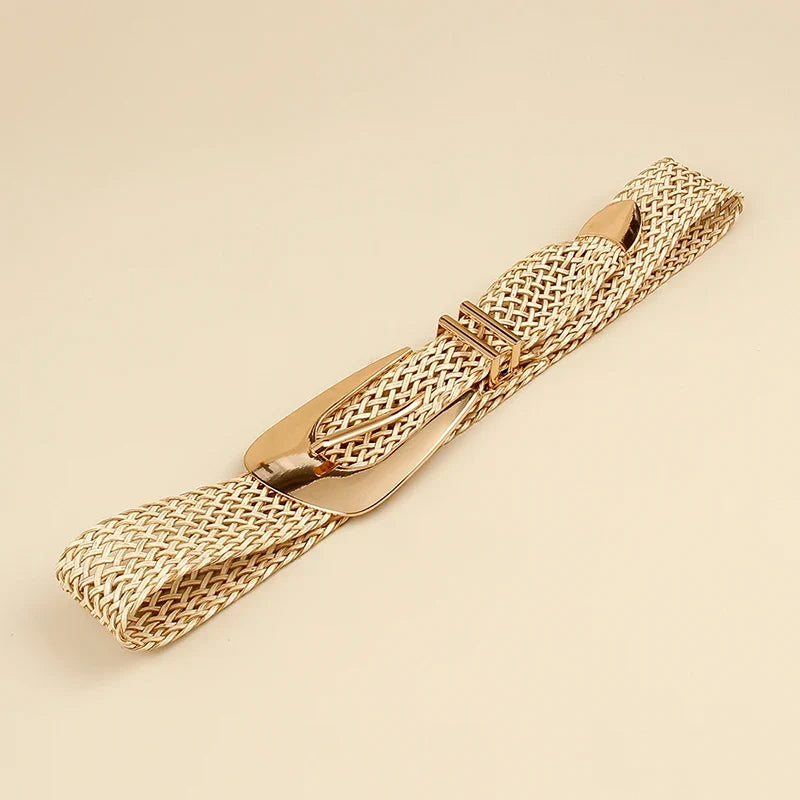 Woven Stretch Belt, Hooked Gold Buckle
