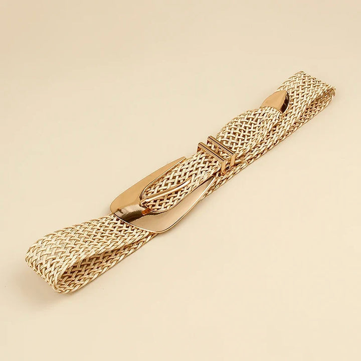 Woven Stretch Belt, Hooked Gold Buckle