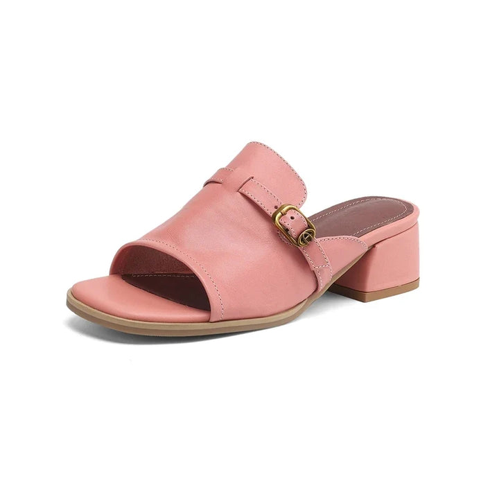 Gerardine | Leather Buckle Mid Heel Slides
