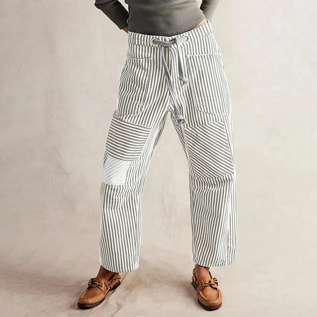 Oralie | Striped Cotton Linen Trousers