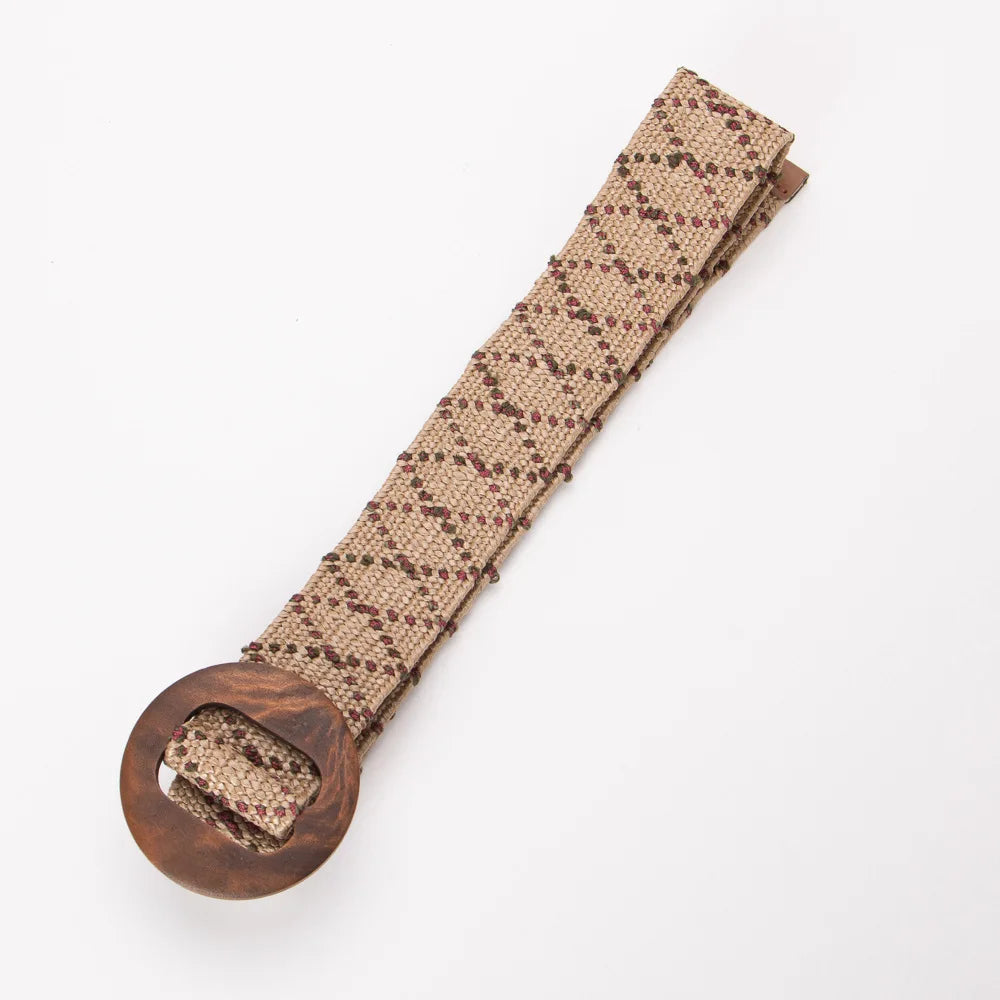 Woven Straw Belt, Wood Ring Buckle