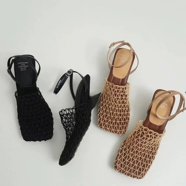 Alida | Braided Linen Square Toe Heels