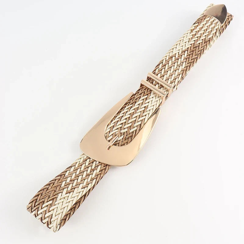 Woven Stretch Belt, Hooked Gold Buckle