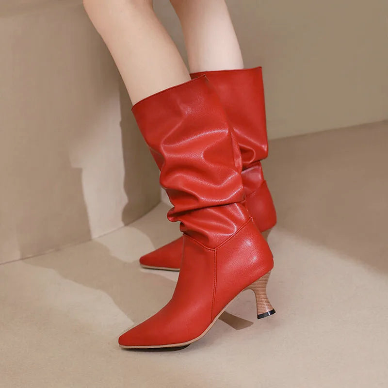 Agathe | Mid-Calf Slip-On Heel Boots