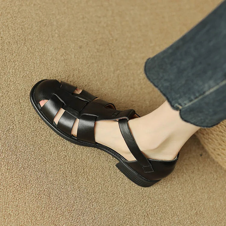 Arminda | Woven Leather T-Strap Sandals