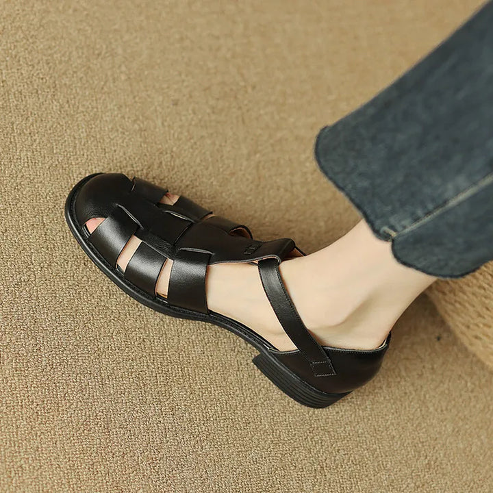 Arminda | Woven Leather T-Strap Sandals