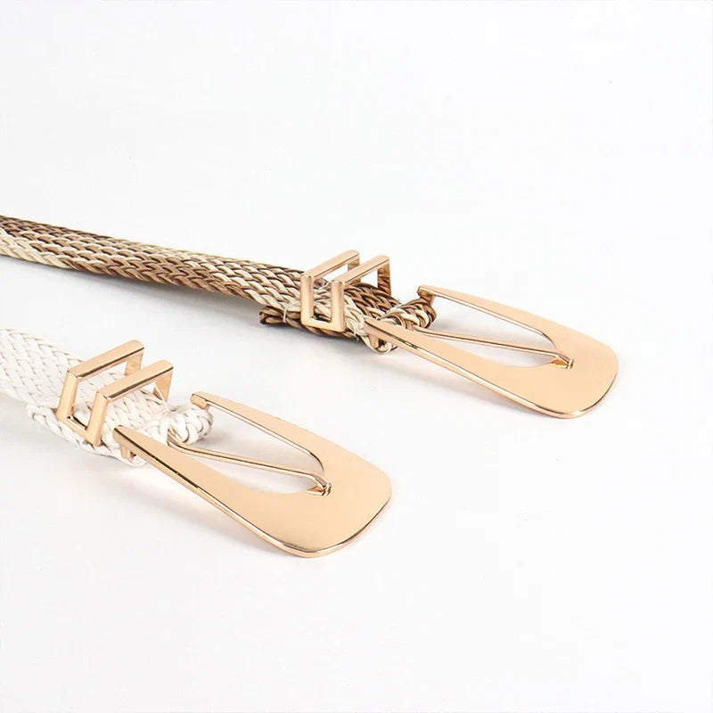 Woven Stretch Belt, Hooked Gold Buckle