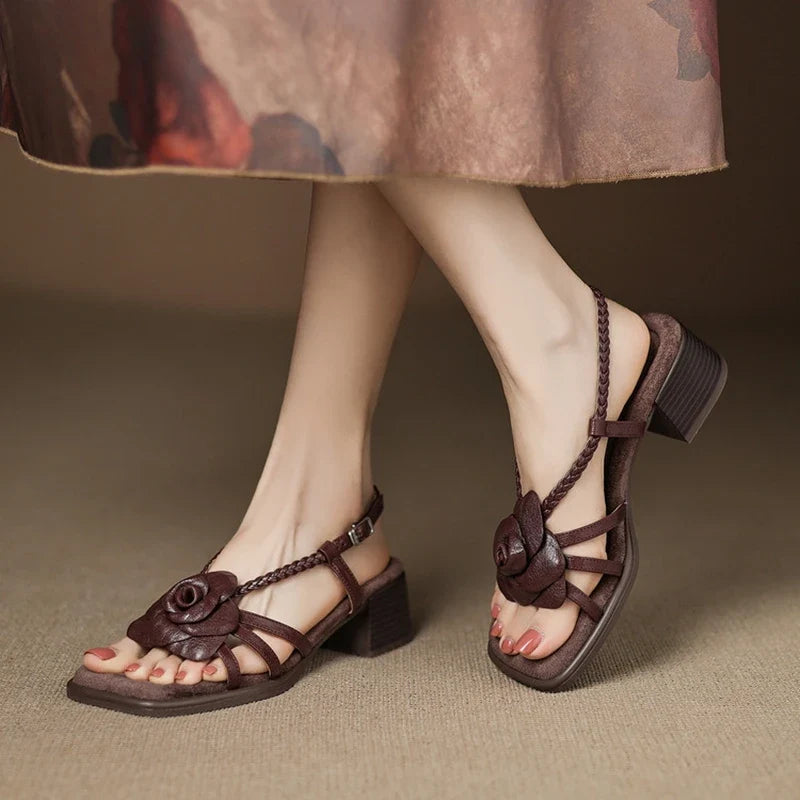 Laurianne | Chunky Heel Flower Band Sandals