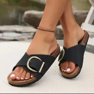 Elsie | Suede Band Buckle Slides