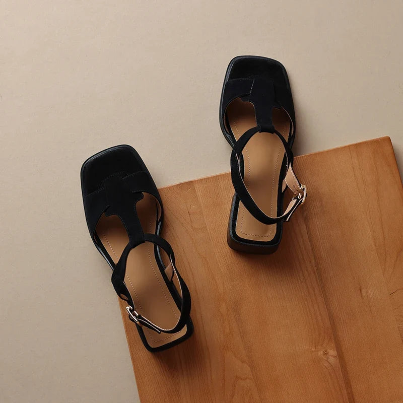 Joyce | Suede T-Strap Block Heels