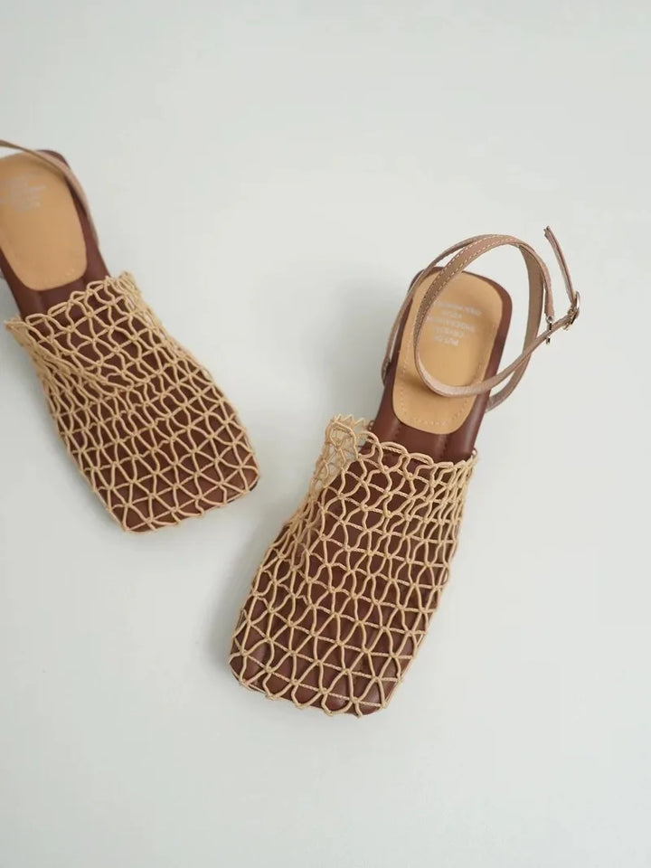 Alida | Braided Linen Square Toe Heels