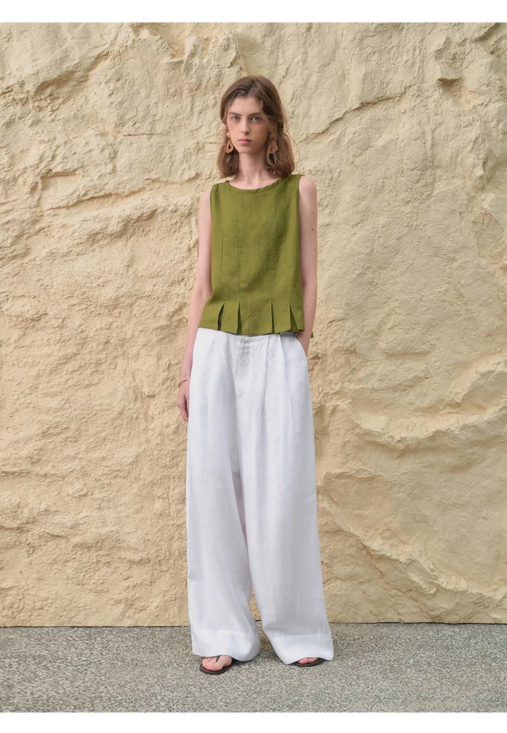 Valentina | Deep Pleated Linen Blend Pants