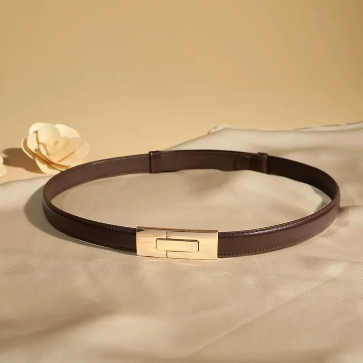 Smooth Leather Belt, Small Gold Buckle