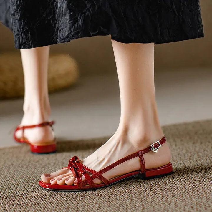 Berangere | Patent Leather Bow Strap Flats