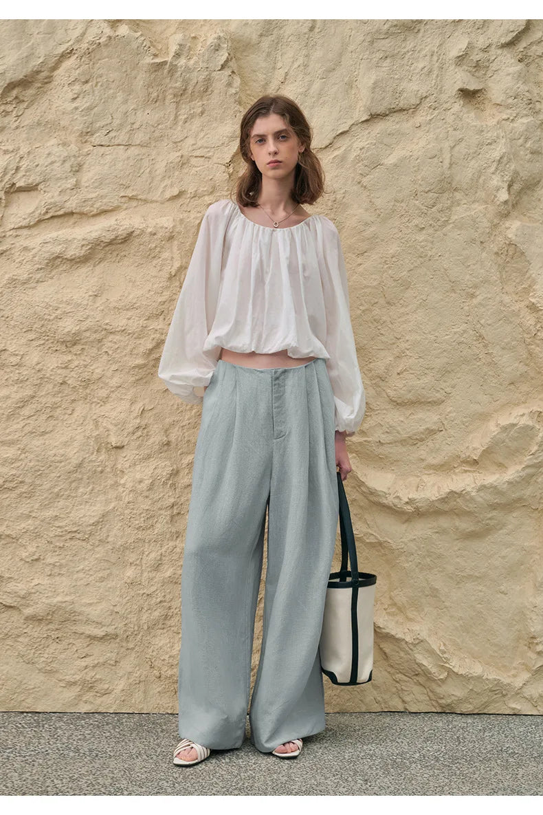 Valentina | Deep Pleated Linen Blend Pants