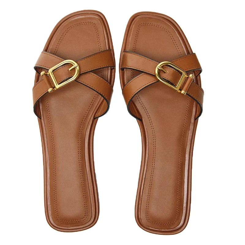 Vitalie | Crossed Strap Cutout Flat Slides