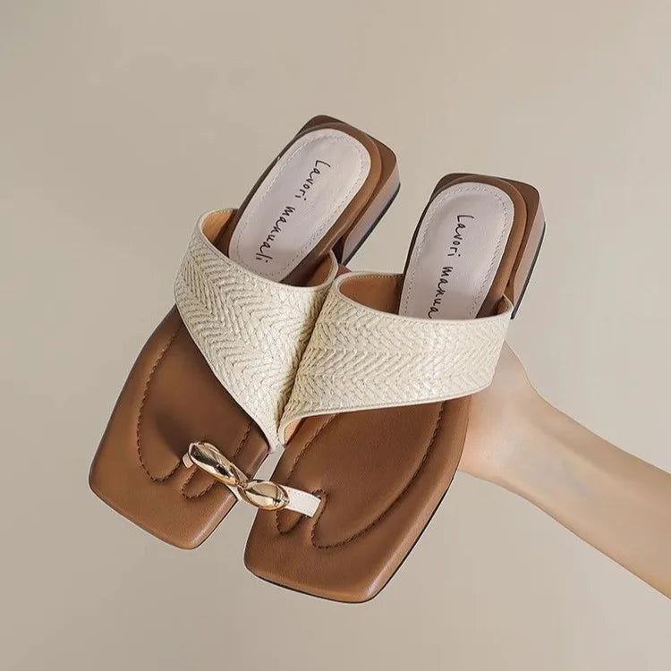 Amanda | Braided Raffia Toe Loop Sandals