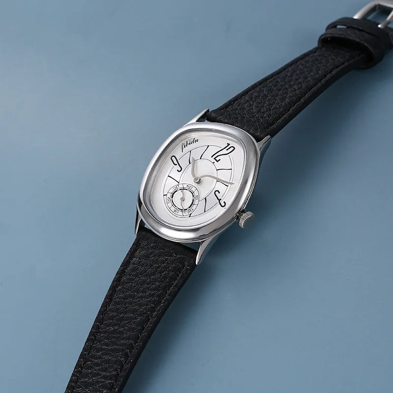 Faceted Steel Watch, Leather Strap