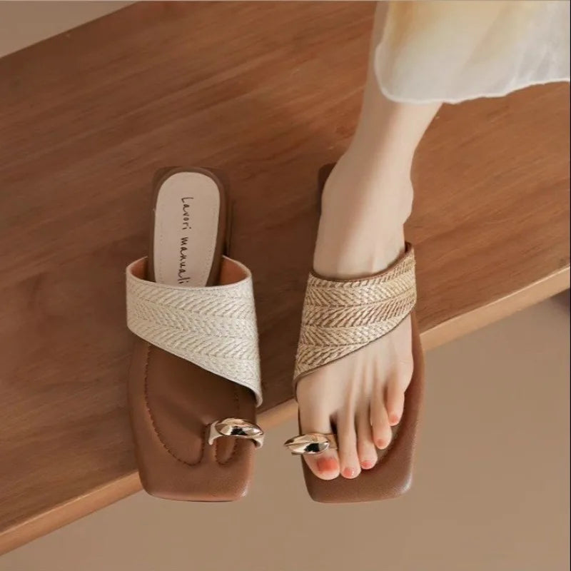 Amanda | Braided Raffia Toe Loop Sandals