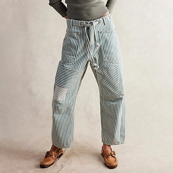 Oralie | Striped Cotton Linen Trousers