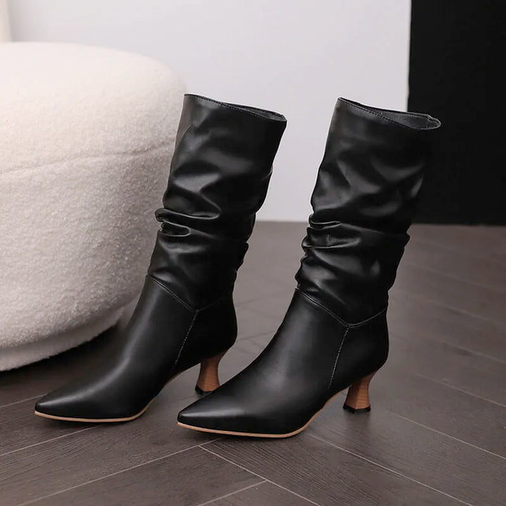Agathe | Mid-Calf Slip-On Heel Boots