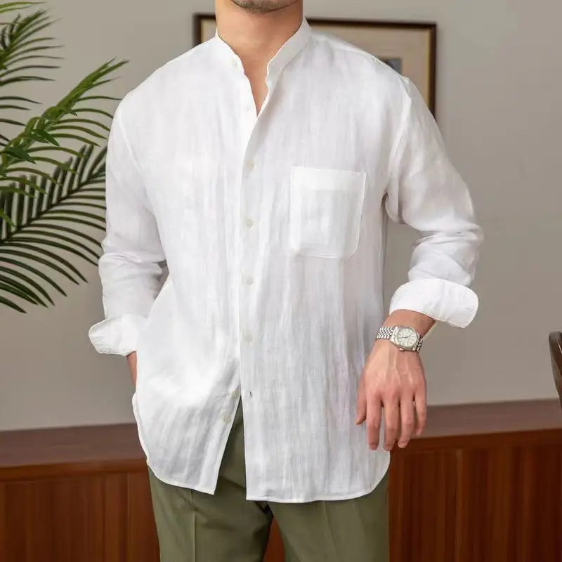Adélard | Cotton Linen Stand Collar Shirt